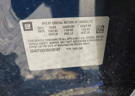 2016 Buick Regal Turbo Premium Ii from USA, damaged, VIN 2G4GT5GX3G9103107